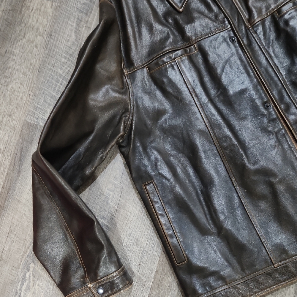 XXL Men's Dark Brown Leather Bomber Jacket - Picture 3 of 16